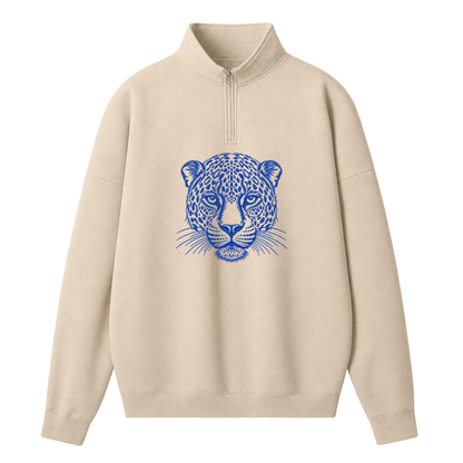 Chaotic Club Embroided Custom Mascot Head Metallic Line Art Quarter Zip Sweatshirt