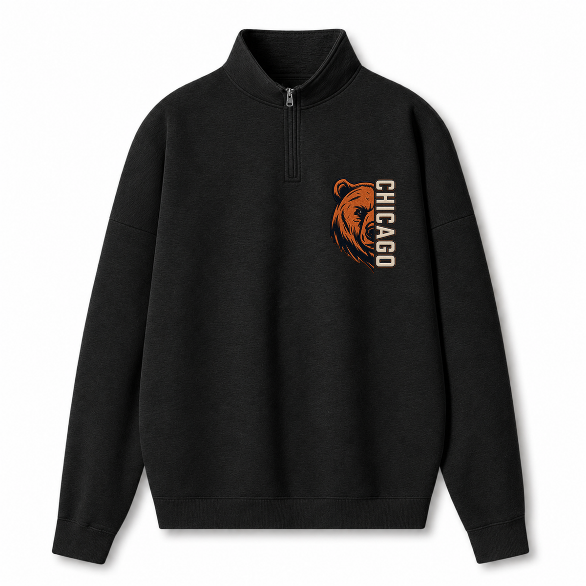 Chaotic Club Embroided Custom Vertical Team Name Half Mascot Face Quarter Zip Sweatshirt