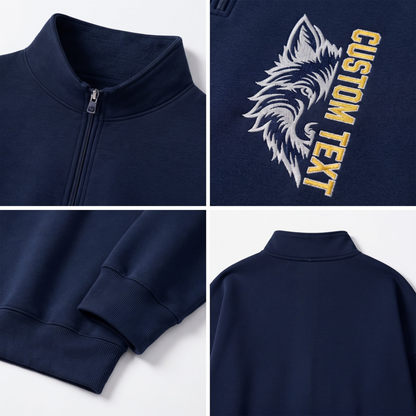 Chaotic Club Embroided Custom Vertical Team Name Half Mascot Face Quarter Zip Sweatshirt