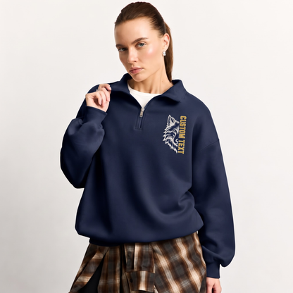 Chaotic Club Embroided Custom Vertical Team Name Half Mascot Face Quarter Zip Sweatshirt