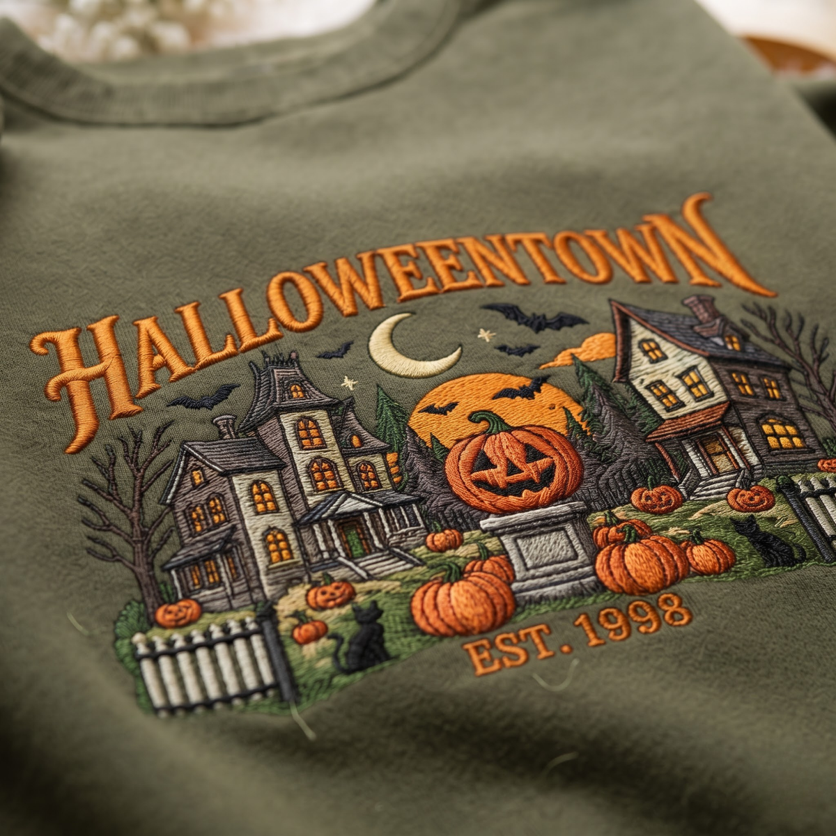 Chaotic Club Embroided Halloweentown Est 1998 Spooky Pumpkin Patch Crewneck Sweatshirt