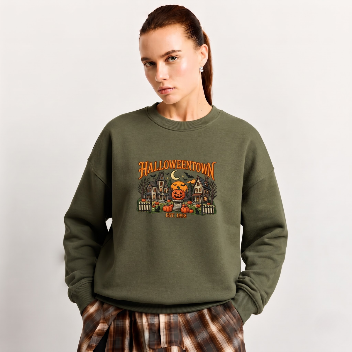 Chaotic Club Embroided Halloweentown Est 1998 Spooky Pumpkin Patch Crewneck Sweatshirt