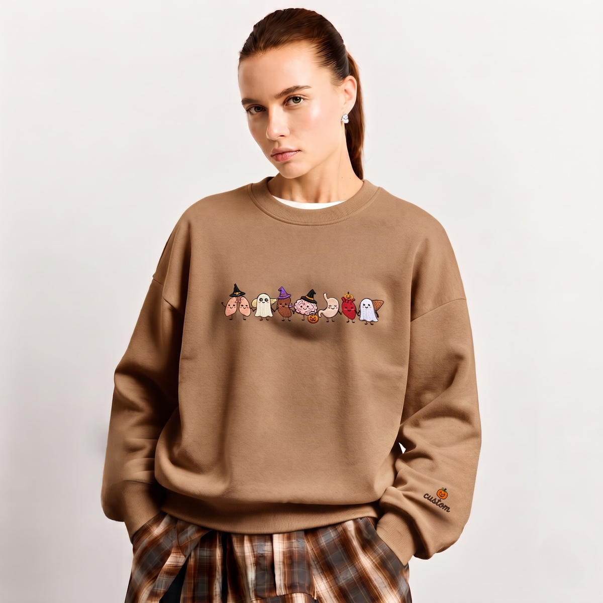 Chaotic Club Embroided Healthcare Worker Spooky Medical Custom Sleeve Name Crewneck Sweater