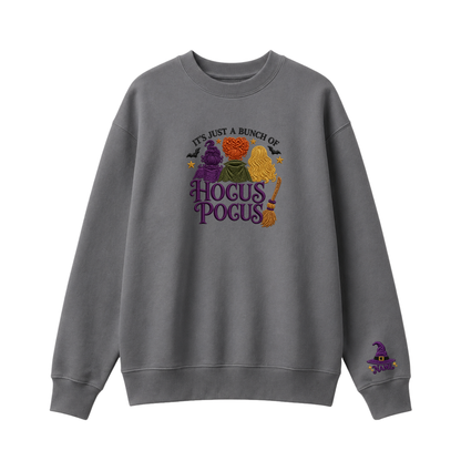 Chaotic Club Embroided It s Just A Bunch Of Hocus Pocus Sanderson Sisters Personalized Sleeve Crewneck Sweatshirt