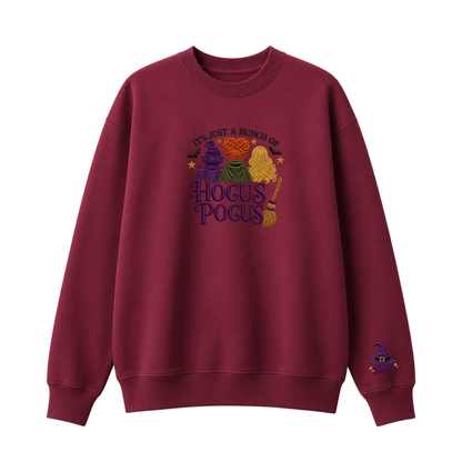 Chaotic Club Embroided It s Just A Bunch Of Hocus Pocus Sanderson Sisters Personalized Sleeve Crewneck Sweatshirt