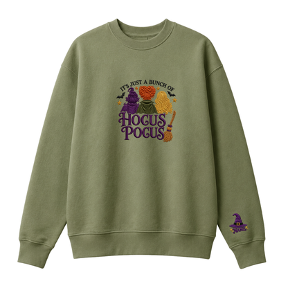 Chaotic Club Embroided It s Just A Bunch Of Hocus Pocus Sanderson Sisters Personalized Sleeve Crewneck Sweatshirt