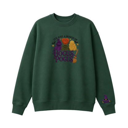 Chaotic Club Embroided It s Just A Bunch Of Hocus Pocus Sanderson Sisters Personalized Sleeve Crewneck Sweatshirt