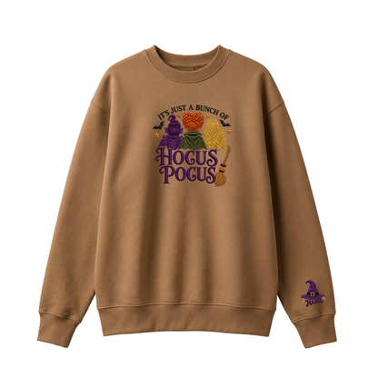 Chaotic Club Embroided It s Just A Bunch Of Hocus Pocus Sanderson Sisters Personalized Sleeve Crewneck Sweatshirt