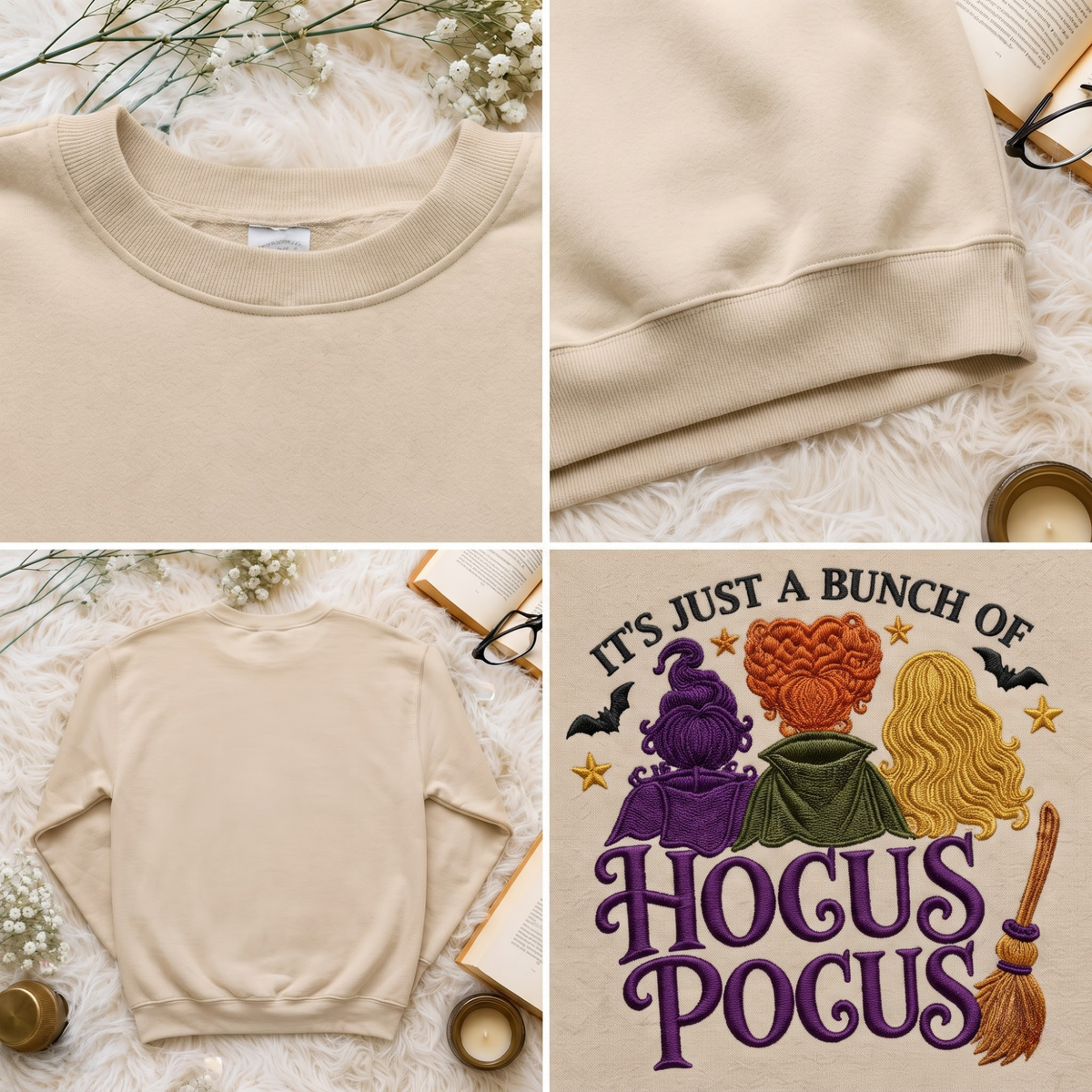 Chaotic Club Embroided It s Just A Bunch Of Hocus Pocus Sanderson Sisters Personalized Sleeve Crewneck Sweatshirt