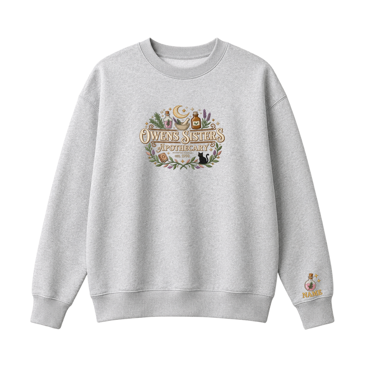 Chaotic Club Embroided Owens Sisters Apothecary Personalized Sleeve Crewneck Sweatshirt