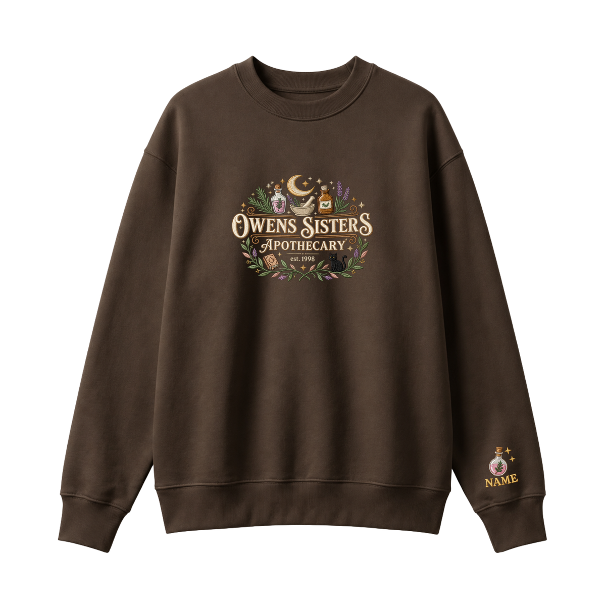 Chaotic Club Embroided Owens Sisters Apothecary Personalized Sleeve Crewneck Sweatshirt