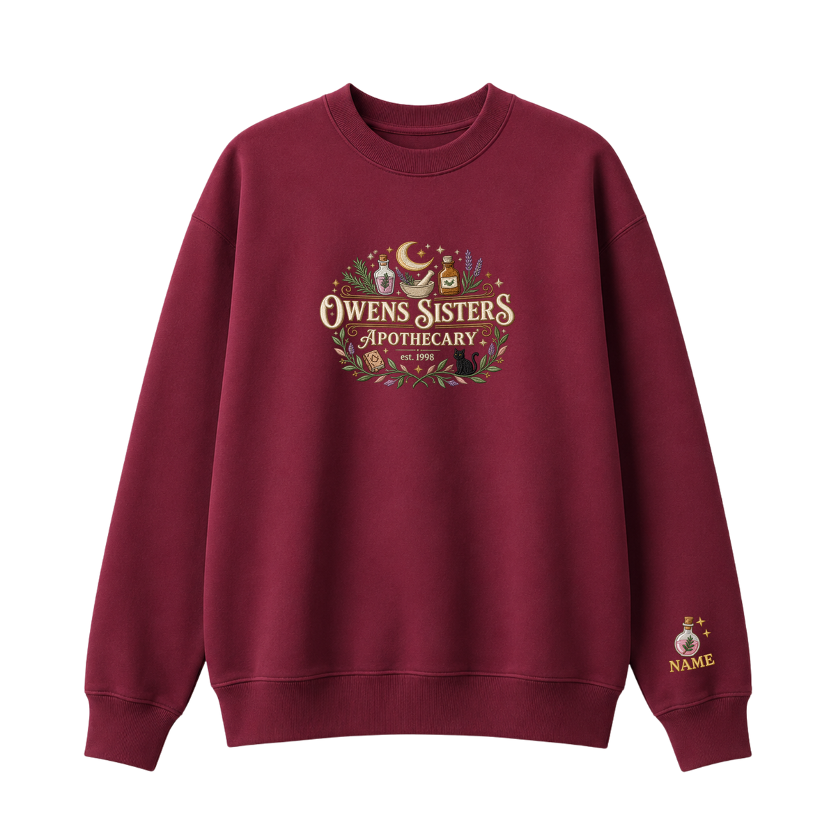 Chaotic Club Embroided Owens Sisters Apothecary Personalized Sleeve Crewneck Sweatshirt
