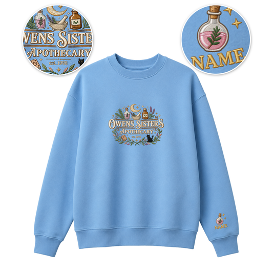 Chaotic Club Embroided Owens Sisters Apothecary Personalized Sleeve Crewneck Sweatshirt