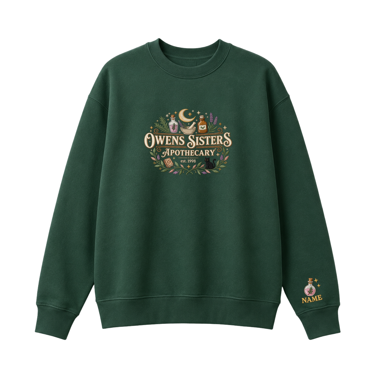 Chaotic Club Embroided Owens Sisters Apothecary Personalized Sleeve Crewneck Sweatshirt