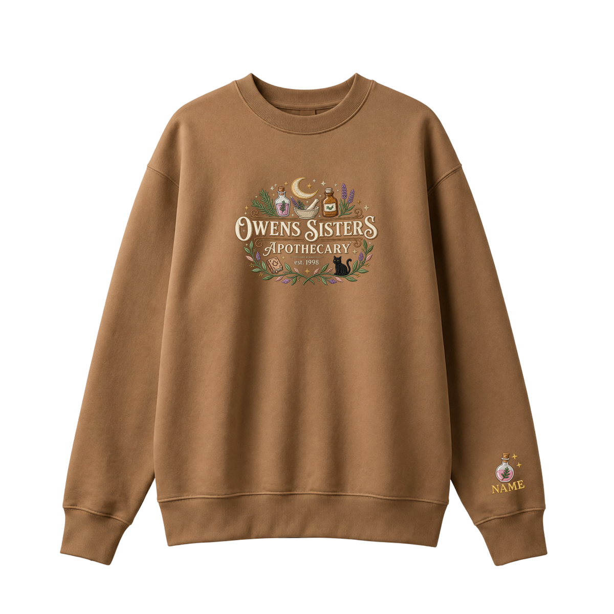 Chaotic Club Embroided Owens Sisters Apothecary Personalized Sleeve Crewneck Sweatshirt