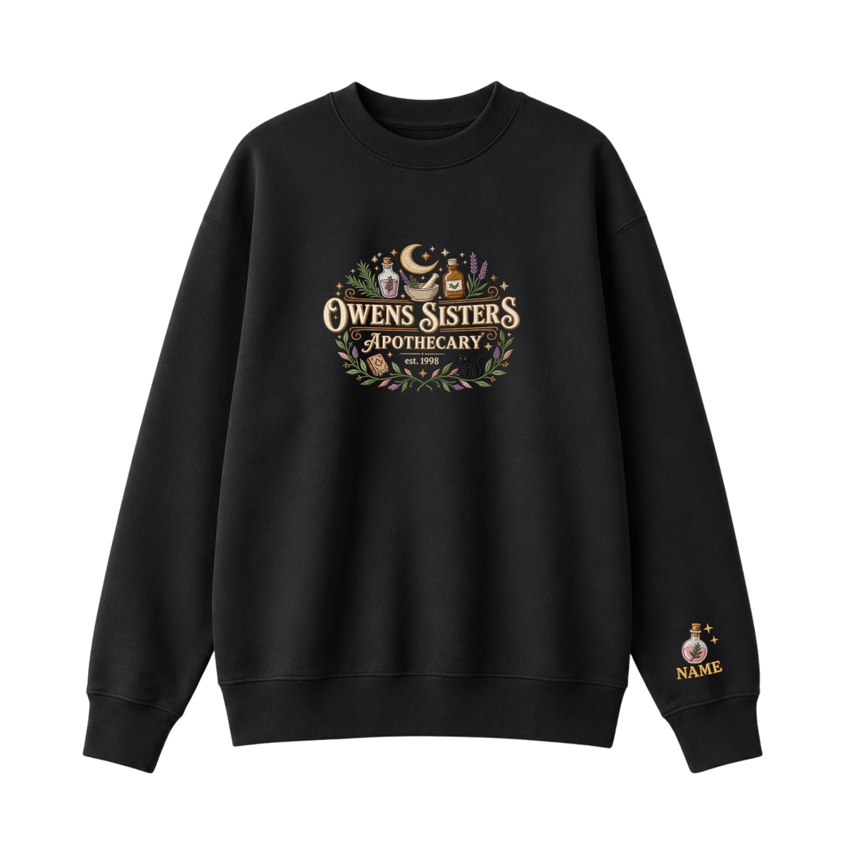 Chaotic Club Embroided Owens Sisters Apothecary Personalized Sleeve Crewneck Sweatshirt