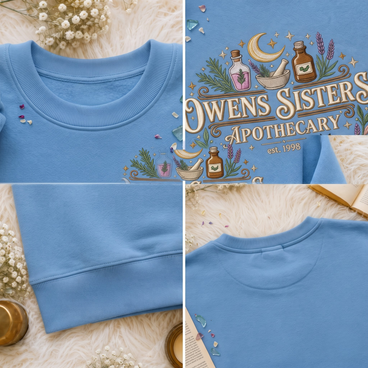 Chaotic Club Embroided Owens Sisters Apothecary Personalized Sleeve Crewneck Sweatshirt