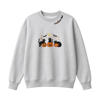 Chaotic Club Embroided Spooky Black Cats Jack O Lanterns Custom Neckline Crewneck Sweatshirt