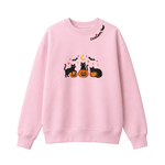 Chaotic Club Embroided Spooky Black Cats Jack O Lanterns Custom Neckline Crewneck Sweatshirt