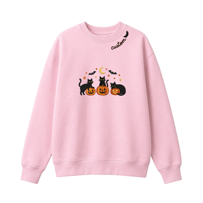Chaotic Club Embroided Spooky Black Cats Jack O Lanterns Custom Neckline Crewneck Sweatshirt