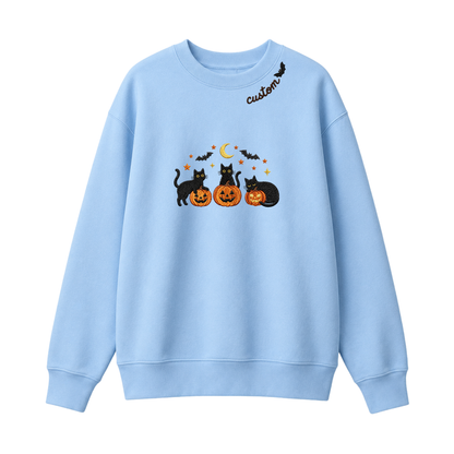Chaotic Club Embroided Spooky Black Cats Jack O Lanterns Custom Neckline Crewneck Sweatshirt