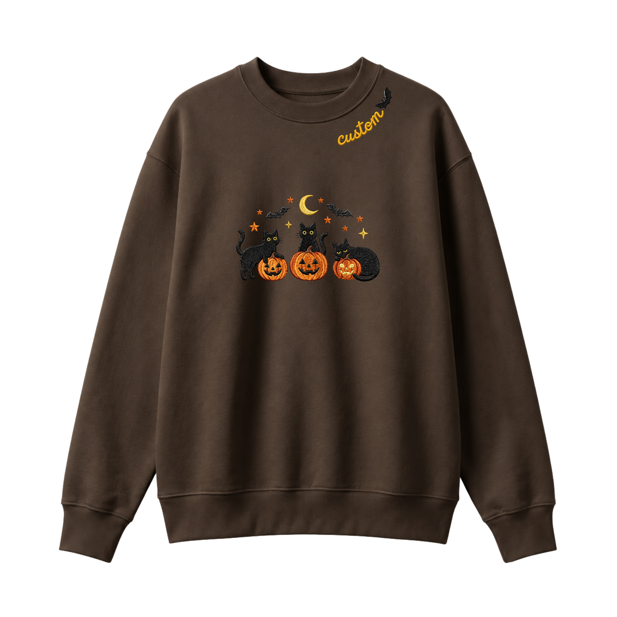 Chaotic Club Embroided Spooky Black Cats Jack O Lanterns Custom Neckline Crewneck Sweatshirt