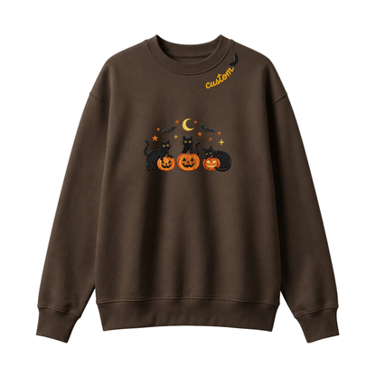 Chaotic Club Embroided Spooky Black Cats Jack O Lanterns Custom Neckline Crewneck Sweatshirt