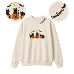 Chaotic Club Embroided Spooky Black Cats Jack O Lanterns Custom Neckline Crewneck Sweatshirt
