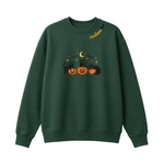Chaotic Club Embroided Spooky Black Cats Jack O Lanterns Custom Neckline Crewneck Sweatshirt