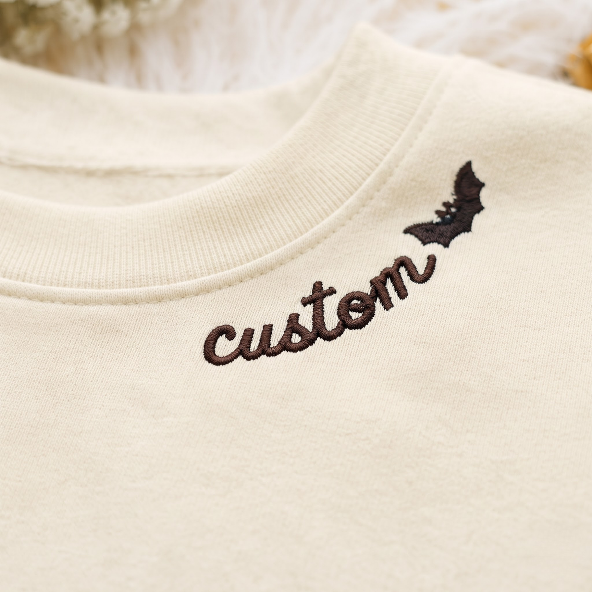 Chaotic Club Embroided Spooky Black Cats Jack O Lanterns Custom Neckline Crewneck Sweatshirt