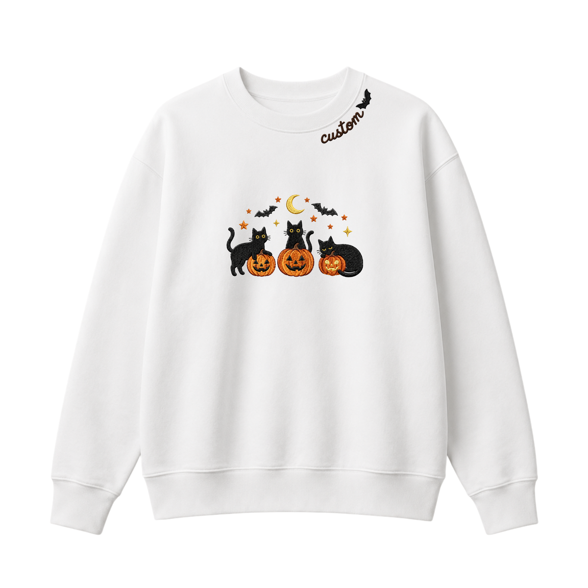 Chaotic Club Embroided Spooky Black Cats Jack O Lanterns Custom Neckline Crewneck Sweatshirt