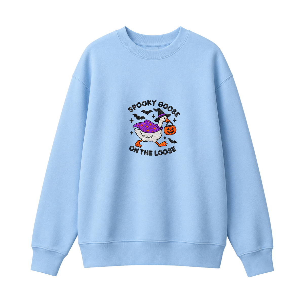 Chaotic Club Embroided Spooky Goose On The Loose Halloween Witch Hat Graphic Crewneck Sweatshirt