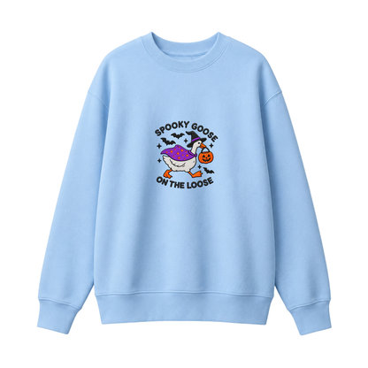Chaotic Club Embroided Spooky Goose On The Loose Halloween Witch Hat Graphic Crewneck Sweatshirt