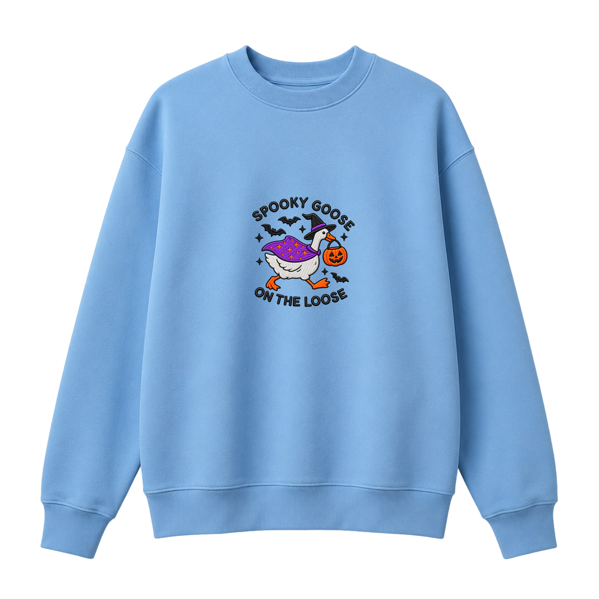 Chaotic Club Embroided Spooky Goose On The Loose Halloween Witch Hat Graphic Crewneck Sweatshirt