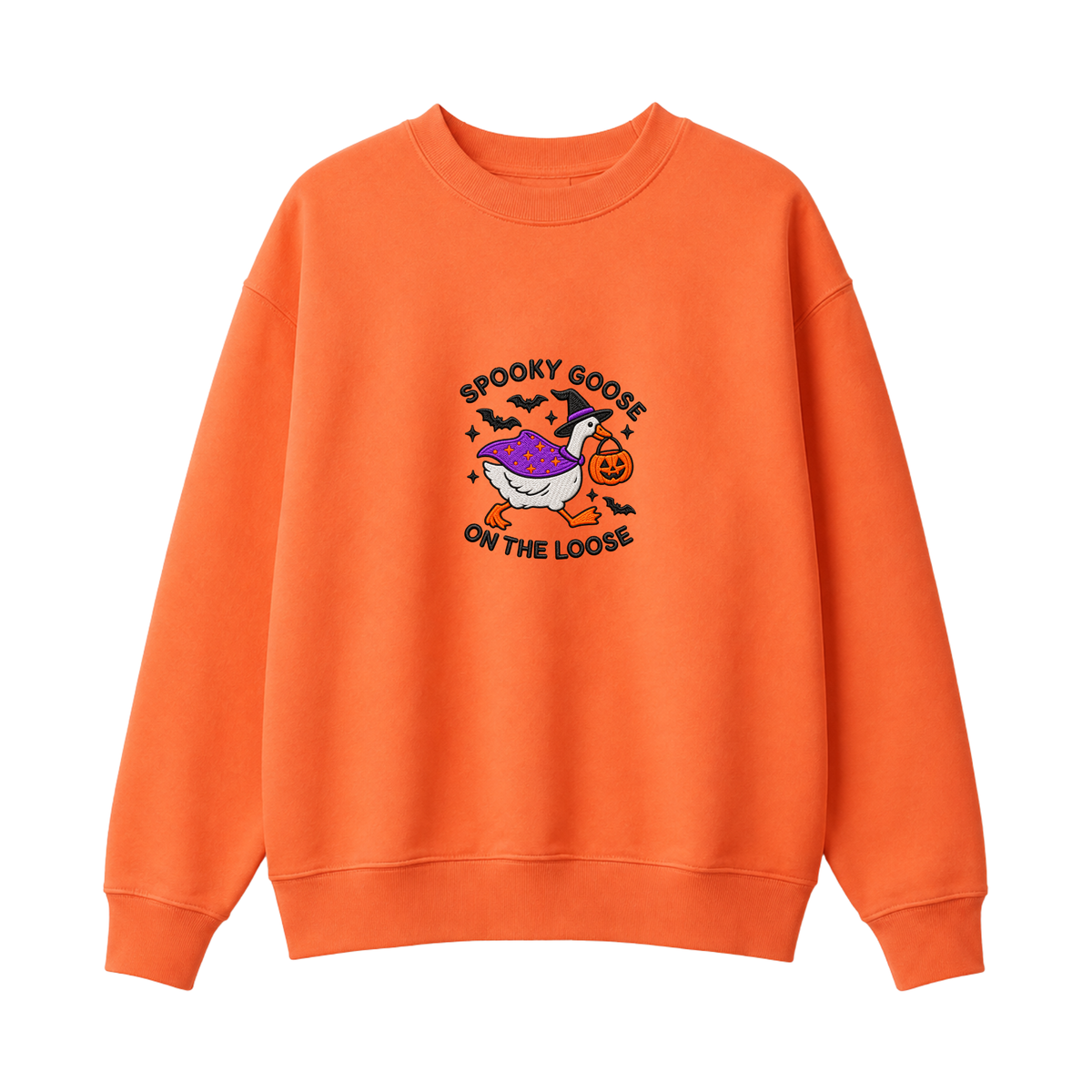 Chaotic Club Embroided Spooky Goose On The Loose Halloween Witch Hat Graphic Crewneck Sweatshirt