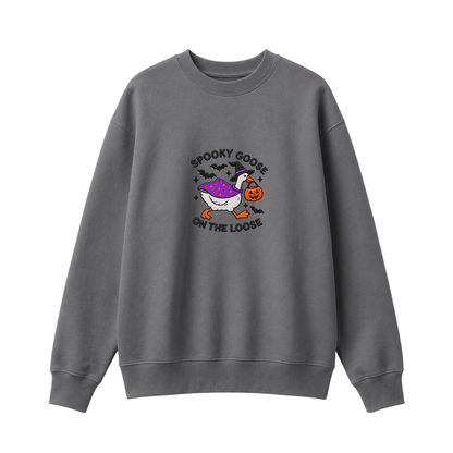 Chaotic Club Embroided Spooky Goose On The Loose Halloween Witch Hat Graphic Crewneck Sweatshirt