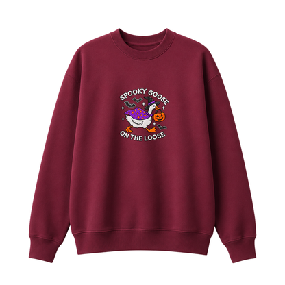 Chaotic Club Embroided Spooky Goose On The Loose Halloween Witch Hat Graphic Crewneck Sweatshirt