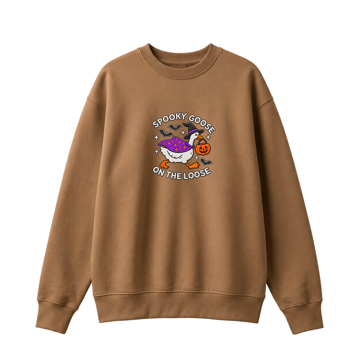 Chaotic Club Embroided Spooky Goose On The Loose Halloween Witch Hat Graphic Crewneck Sweatshirt