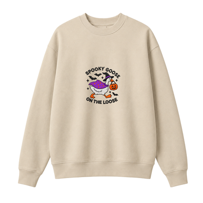 Chaotic Club Embroided Spooky Goose On The Loose Halloween Witch Hat Graphic Crewneck Sweatshirt