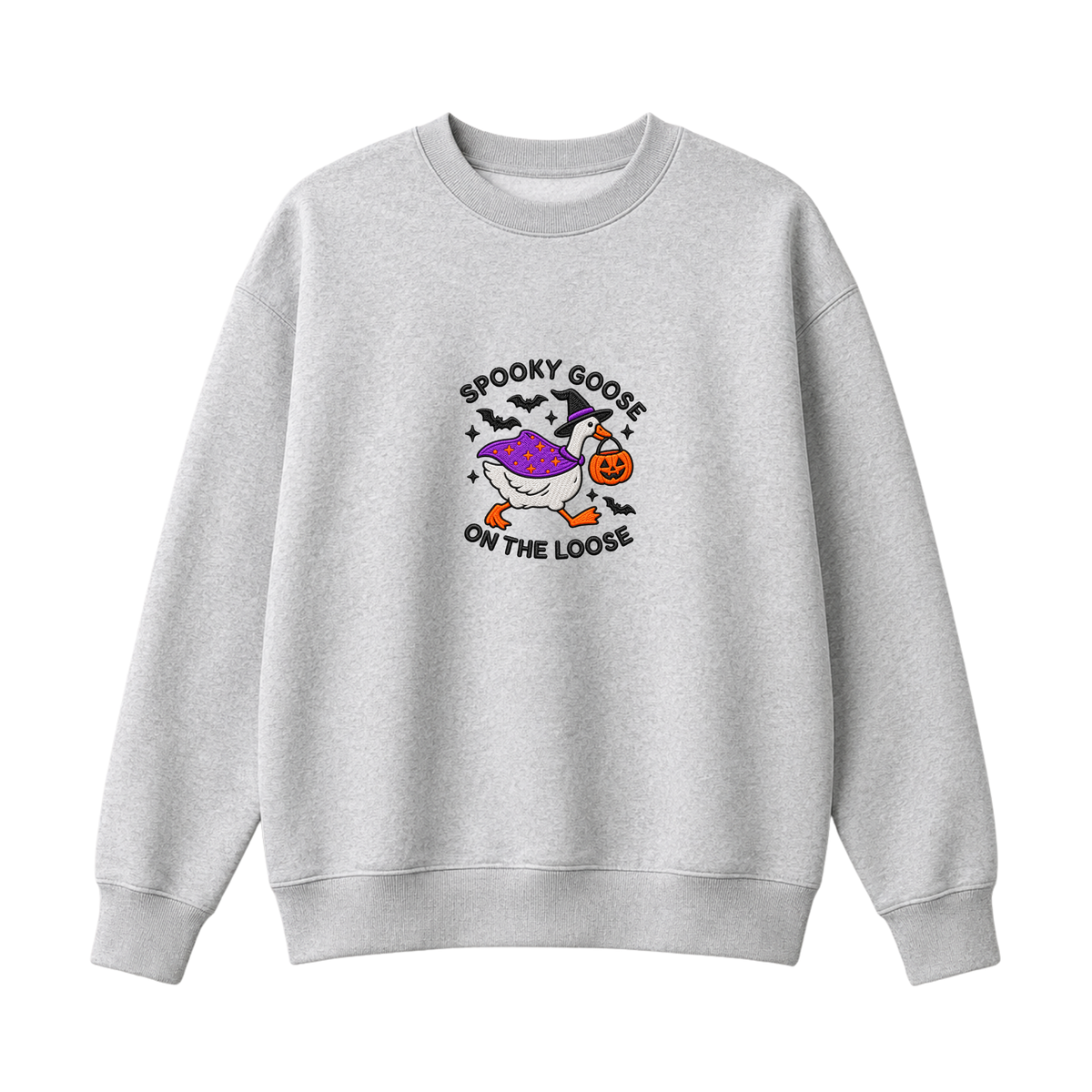 Chaotic Club Embroided Spooky Goose On The Loose Halloween Witch Hat Graphic Crewneck Sweatshirt