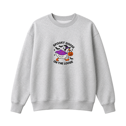 Chaotic Club Embroided Spooky Goose On The Loose Halloween Witch Hat Graphic Crewneck Sweatshirt