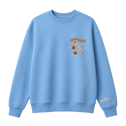 Chaotic Club Embroided Spooky Saurus Skeleton T-Rex Pocket Custom Sleeve Crewneck Sweatshirt