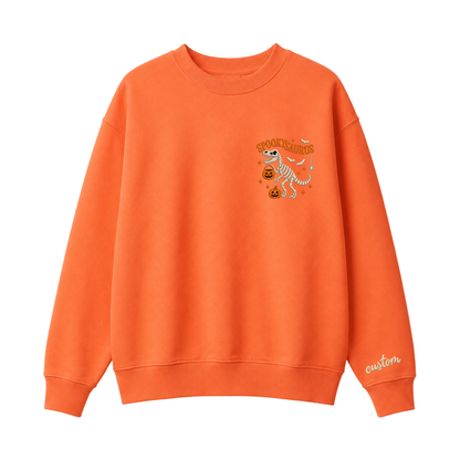 Chaotic Club Embroided Spooky Saurus Skeleton T-Rex Pocket Custom Sleeve Crewneck Sweatshirt