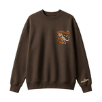Chaotic Club Embroided Spooky Saurus Skeleton T-Rex Pocket Custom Sleeve Crewneck Sweatshirt