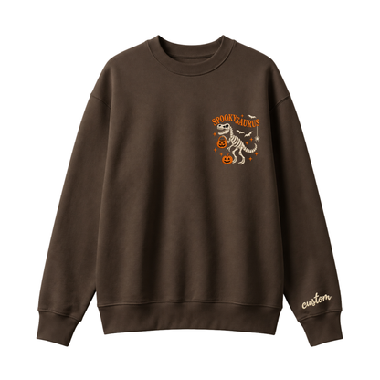 Chaotic Club Embroided Spooky Saurus Skeleton T-Rex Pocket Custom Sleeve Crewneck Sweatshirt