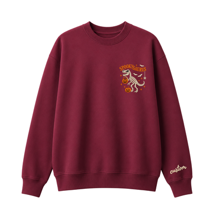 Chaotic Club Embroided Spooky Saurus Skeleton T-Rex Pocket Custom Sleeve Crewneck Sweatshirt