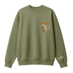 Chaotic Club Embroided Spooky Saurus Skeleton T-Rex Pocket Custom Sleeve Crewneck Sweatshirt