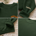 Chaotic Club Embroided Spooky Saurus Skeleton T-Rex Pocket Custom Sleeve Crewneck Sweatshirt