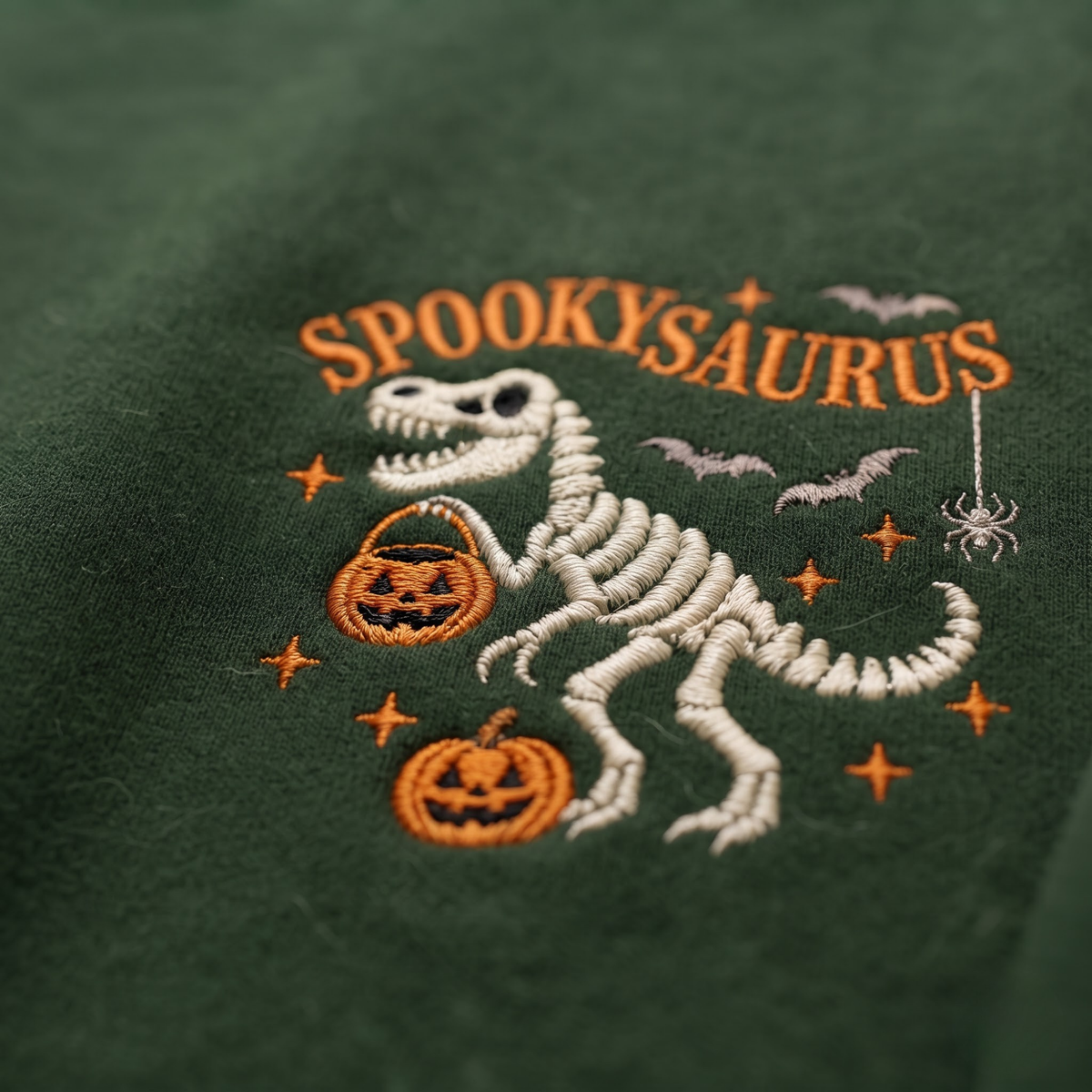 Chaotic Club Embroided Spooky Saurus Skeleton T-Rex Pocket Custom Sleeve Crewneck Sweatshirt