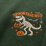 Chaotic Club Embroided Spooky Saurus Skeleton T-Rex Pocket Custom Sleeve Crewneck Sweatshirt